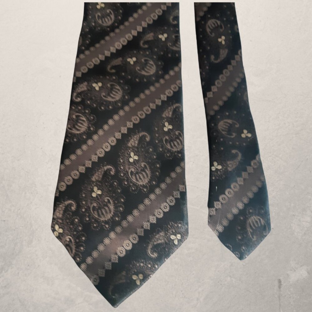 Zanetti Silk Paisley Neck Tie -Brown, Black & Tan Diagonal Stripe